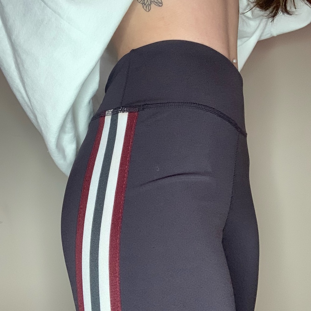 Gray Leggings with red and white stripes